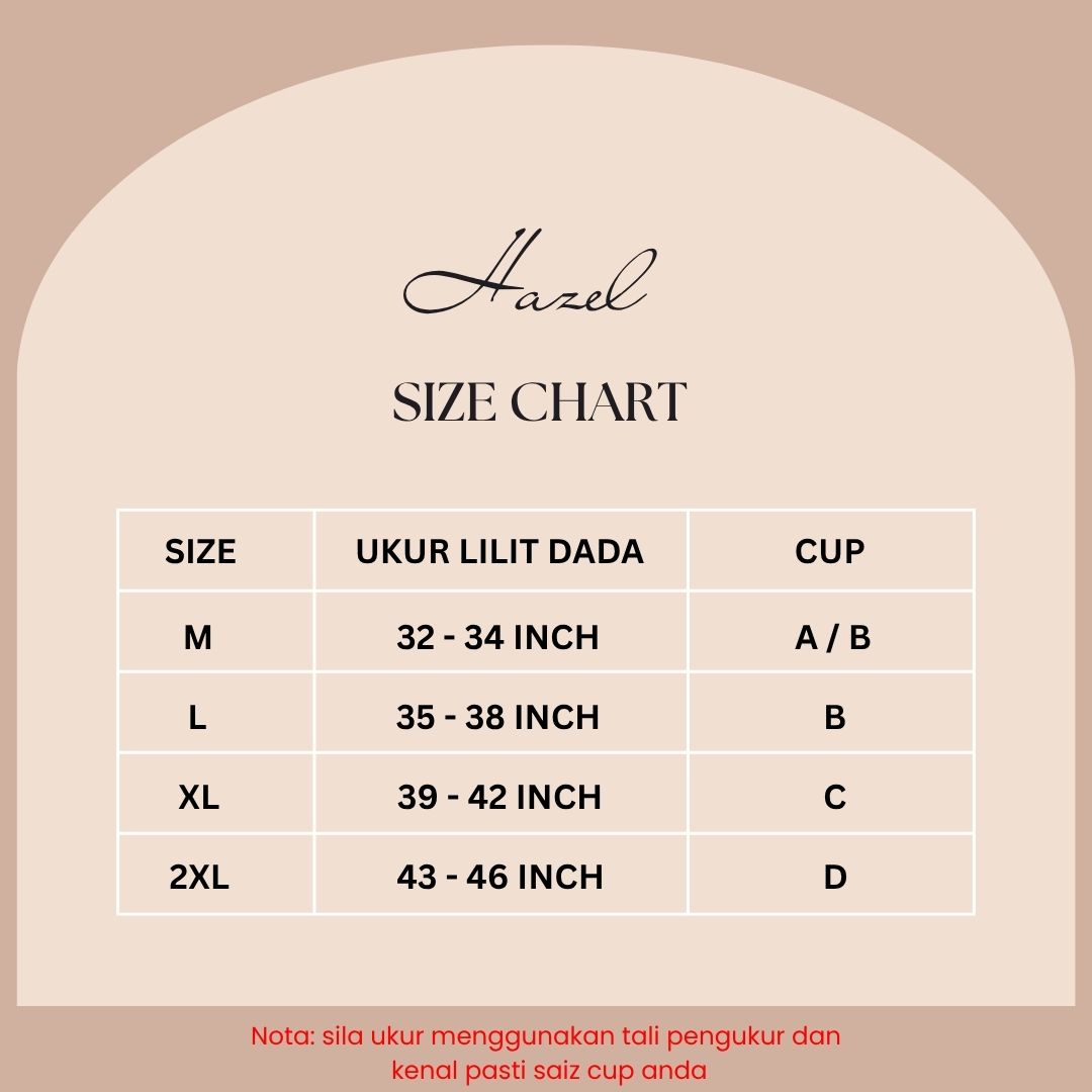 Bralet HAZEL Tanpa Dawai Seamless Cup 3 Suku / Push Up (Cup A-D)