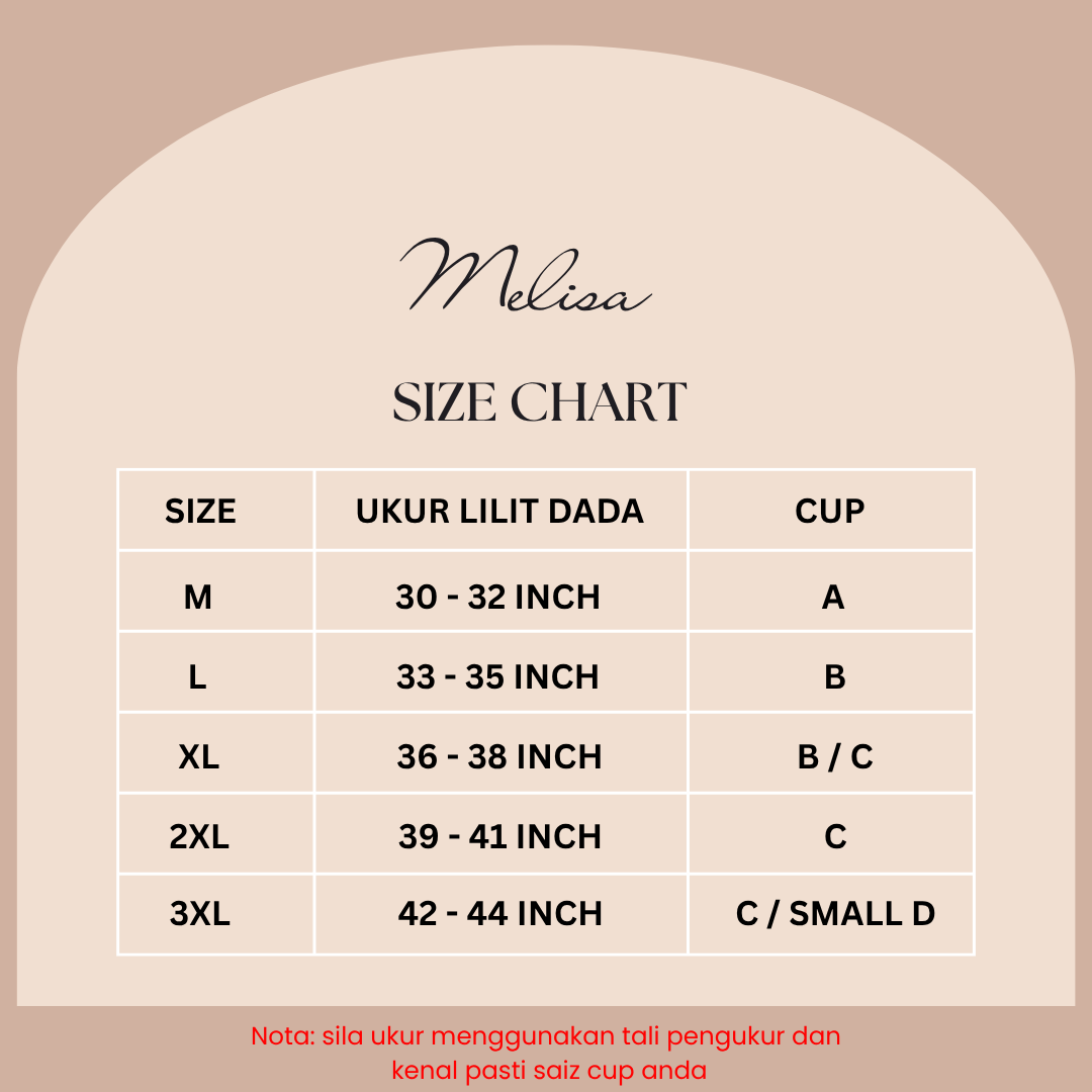 Bralet MELISA Tanpa Dawai Jenis PADAT ( CUP 3 Suku )