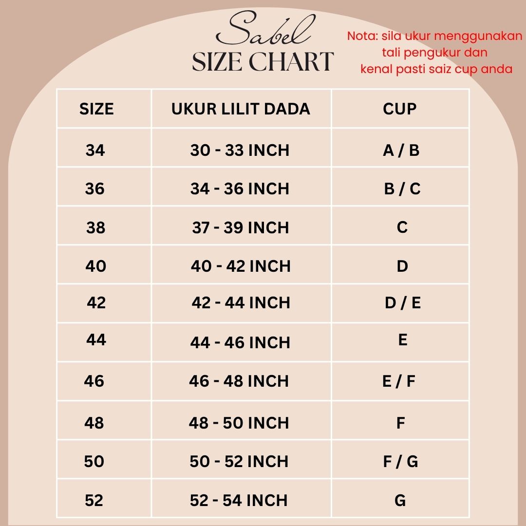 Bra SABEL Tutup Lurah Cup Penuh Tanpa Push Up ( CUP A - G )